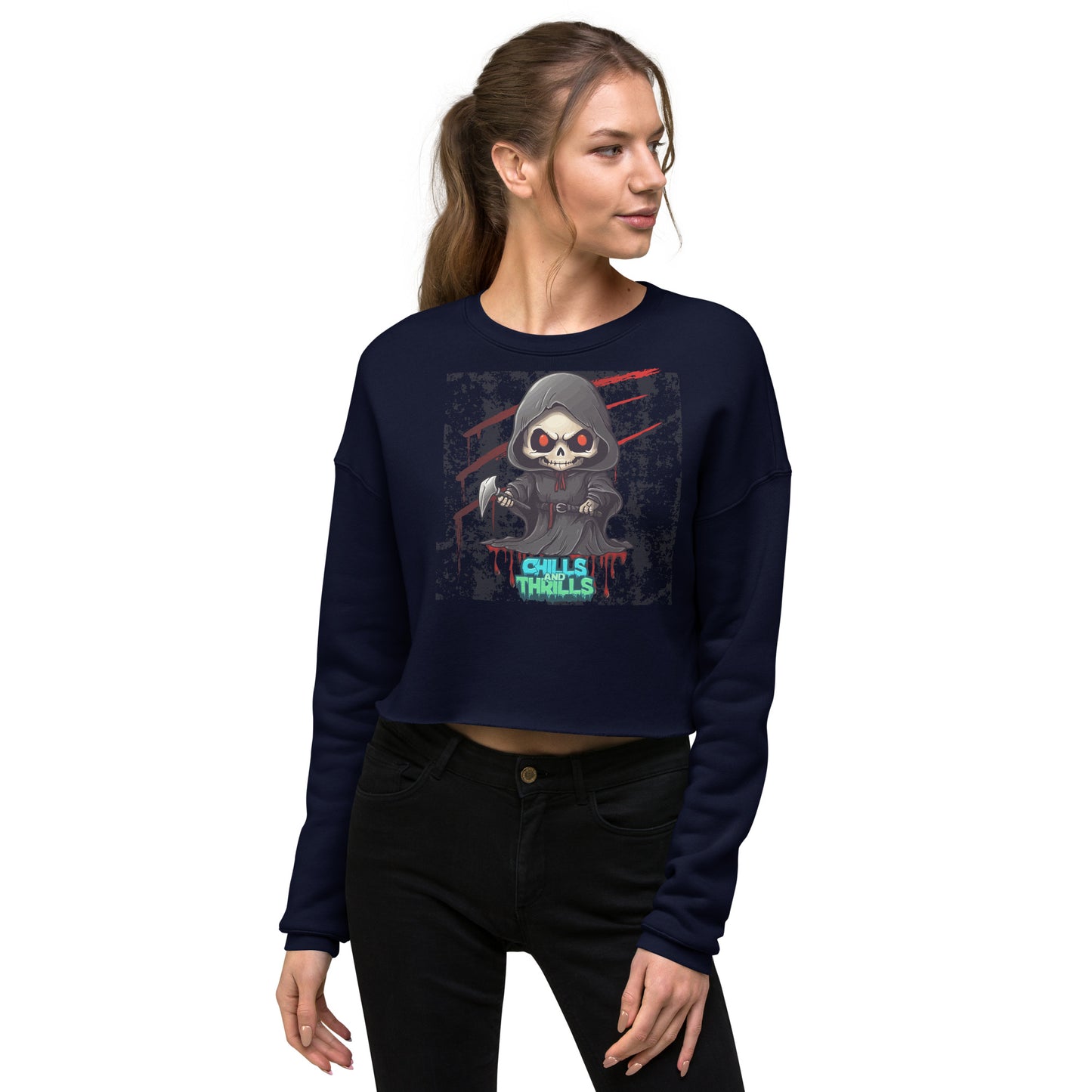 Chills & Thrills Cute Grim Reaper Crop Sweatshirt