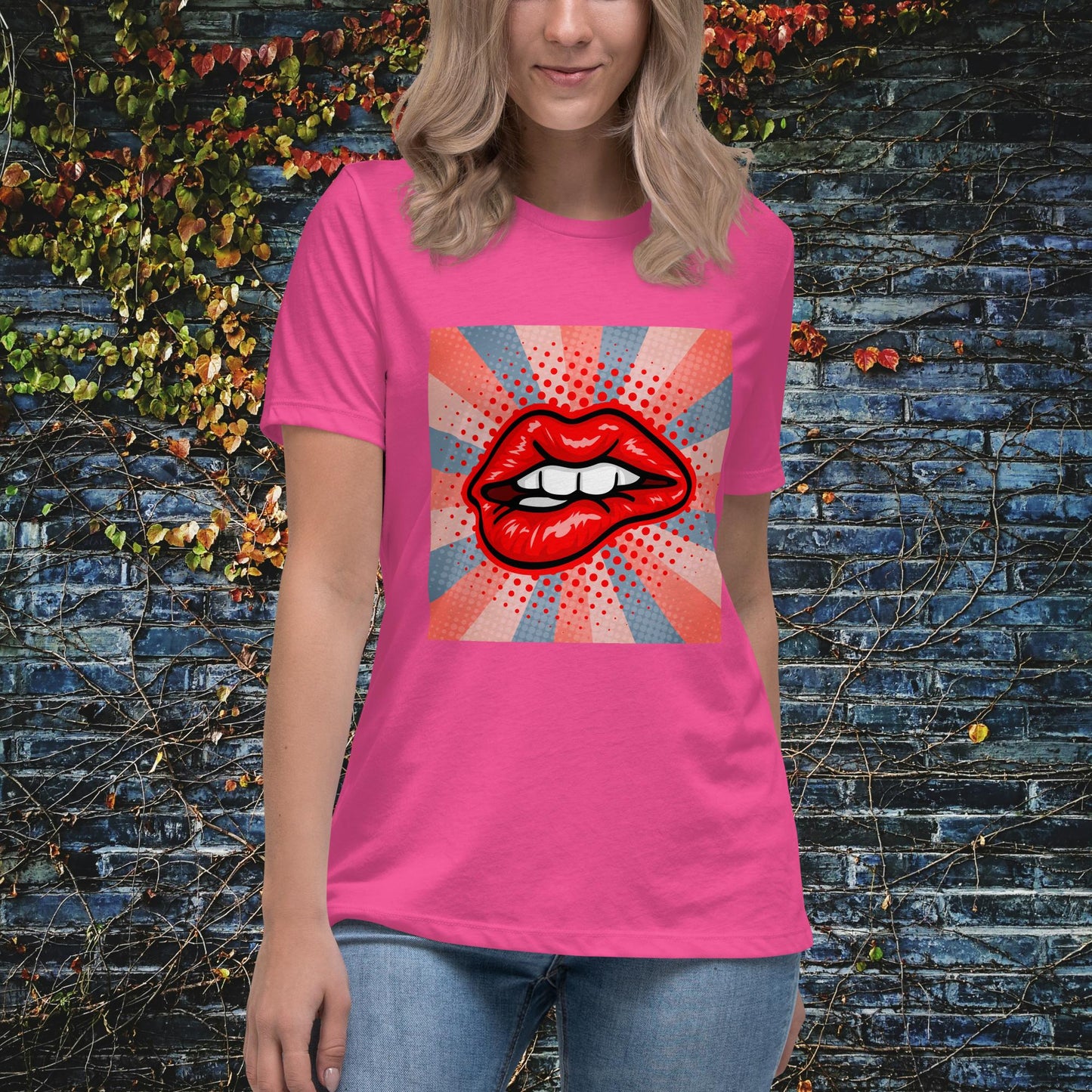 Lip Bite Pop Art 2 Women's Relaxed T-Shirt