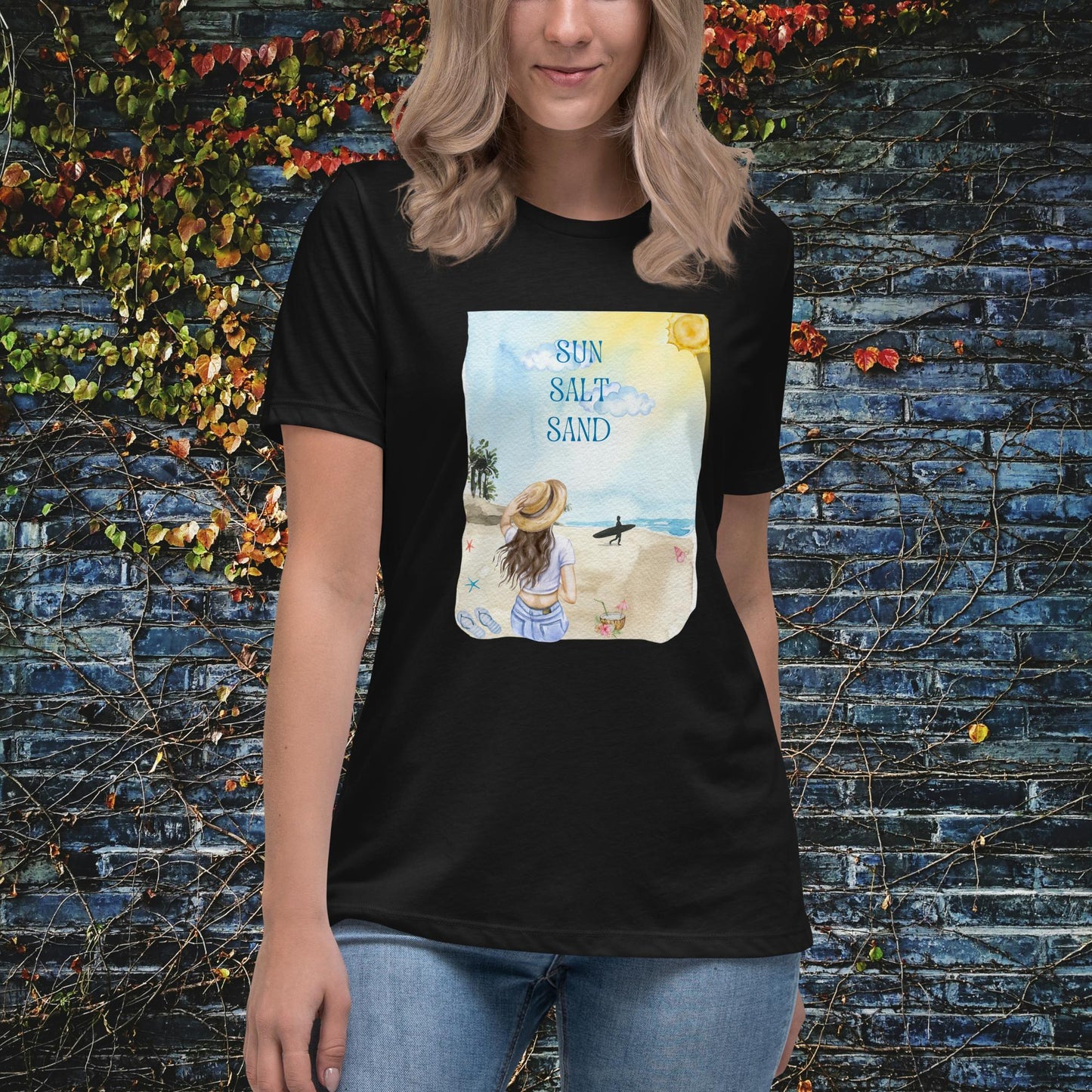 Sun, Salt, Sand Beach Watercolor Women’s Relaxed T-Shirt