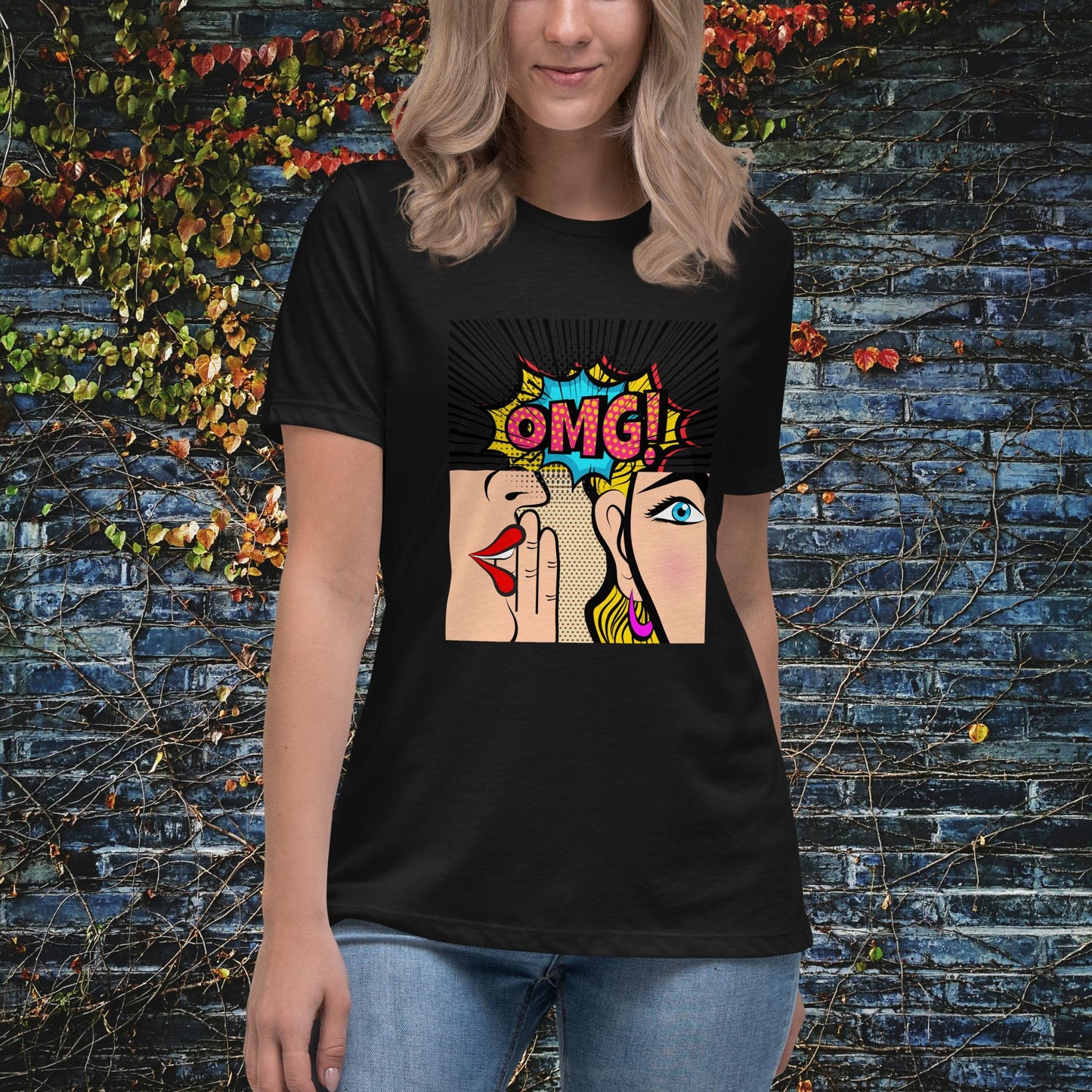 OMG Women Gossiping Pop Art Women's Relaxed T-Shirt