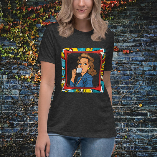 Sipping Coffee Woman Pop Art Women's Relaxed T-Shirt