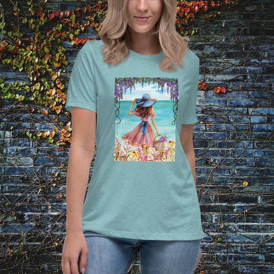 Summer Flower Lady Watercolor Women’s Relaxed T-Shirt