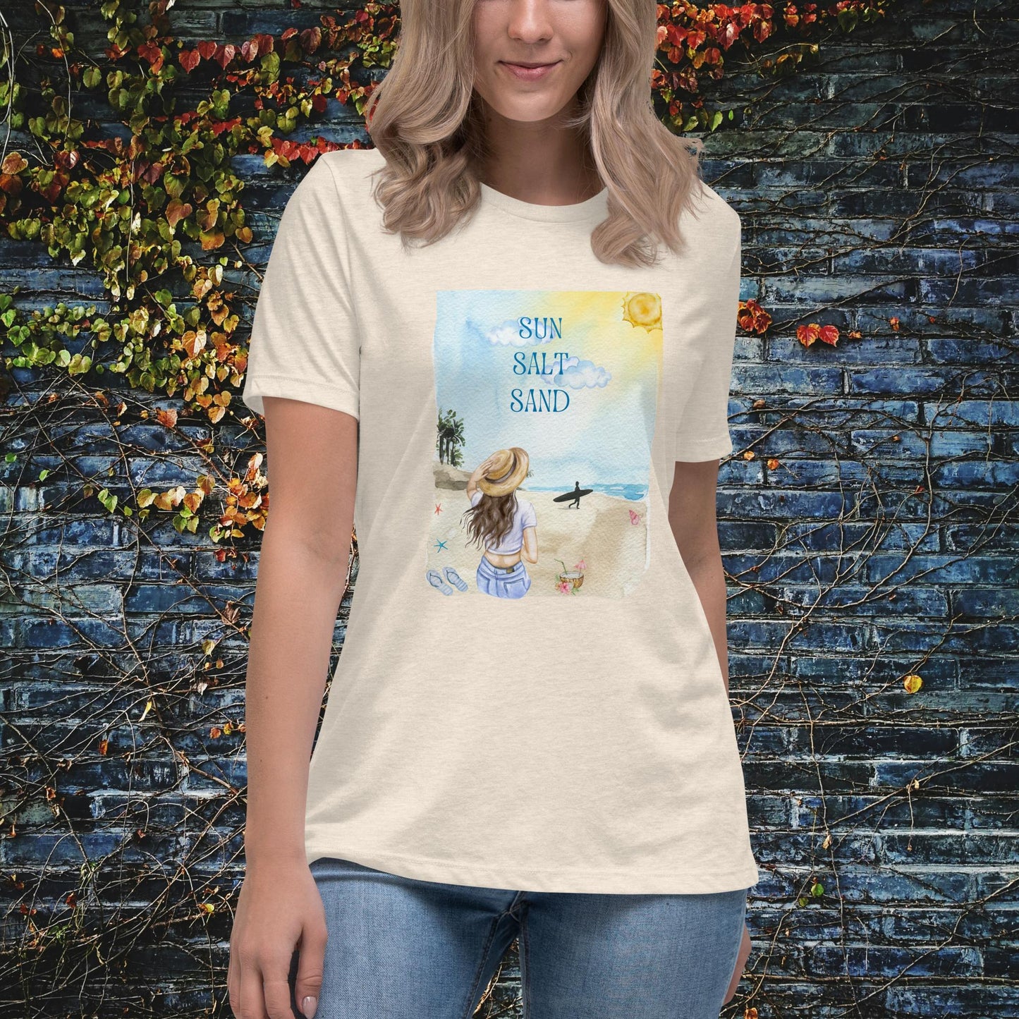 Sun, Salt, Sand Beach Watercolor Women’s Relaxed T-Shirt