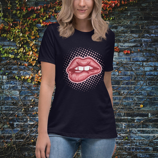 Lip Bite Pink Pop Art Women's Relaxed T-Shirt