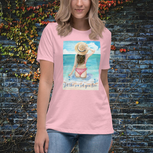 Let The Sea Set You Free Beach Watercolor Women’s Relaxed T-Shirt